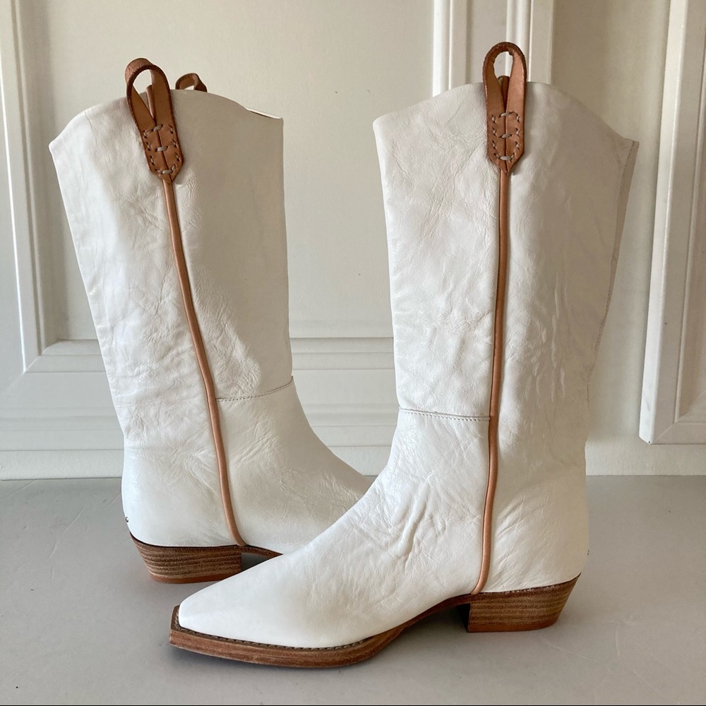 We The Free WTF Montage Tall White Leather Boots Sz 40